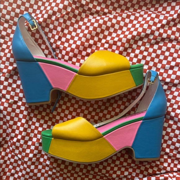 Charlotte Stone Shoes - Charlotte Stone Colorblock Platform Sandals in Yellow, Pink, Blue & Green